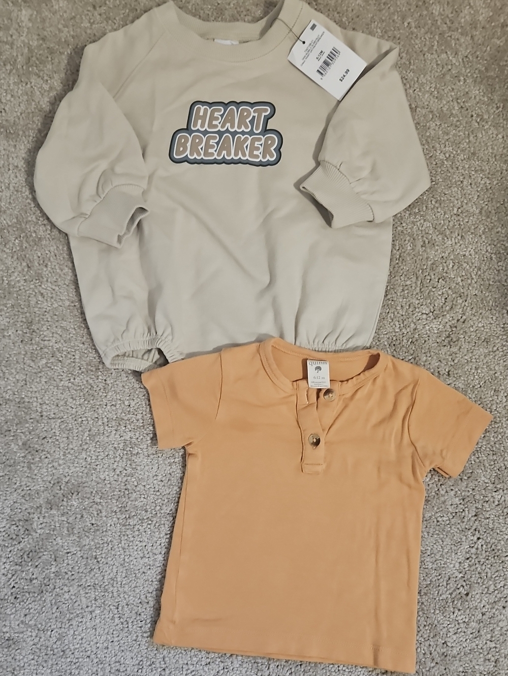 Kids 'Heart Breaker' Sweatshirt & Tan Henley Tee Size 6-12 months
